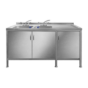 Double sink with storage cabinet