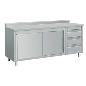 Commercial Kitchen Sliding Door Work table with Cabinet
