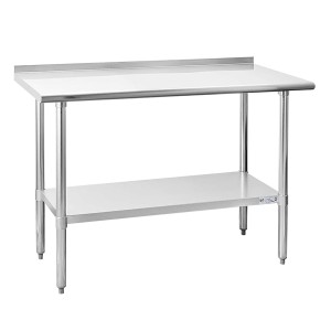 Commercial Stainless Steel Work & Prep Table 24 x 48 Inches, Kitchen Adjustable Heavy Duty Table with Backsplash andnUndershelf for Home and Restaurant