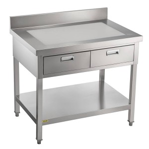 Stainless Steel 24x42 in Work Table with 2 Drawers, Undershelf, Backsplash, 992 lbs Load - Commercial Food Prep Table