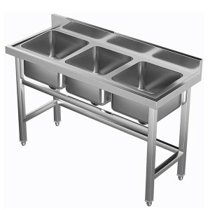 Stainless Steel Kitchen sink with three sink units 60 x 24 x 34 Inches