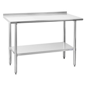 Commercial Stainless-Steel Work & Prep Table 24 x 48 Inches, Kitchen Adjustable Heavy-Duty Table with Backsplash and Undershelf for Home and Restaurant